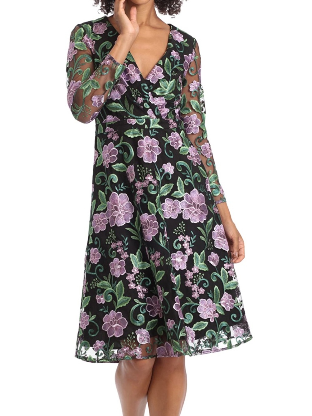 Maggy London Black Floral Embroidered Dress Size 18
